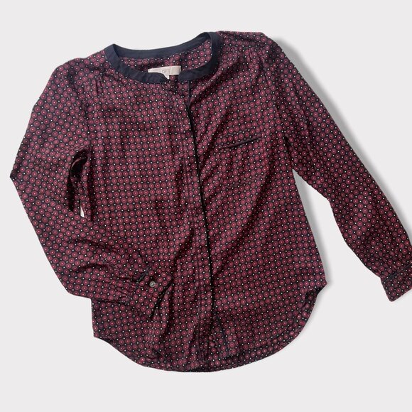 LOFT Tops - Ann Taylor LOFT Red & Navy Lightweight Floral Button Up Size Small